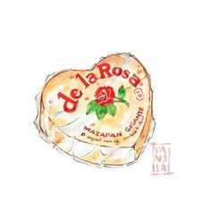 a drawing of a heart shaped cake with a rose on it's top and the words jefarosa written in red