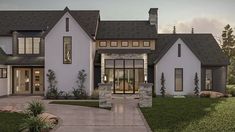 this is an artist's rendering of a house in the country style with stone and wood accents