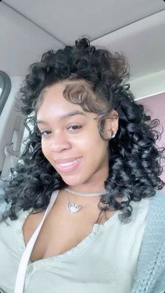 Short Curly Sew In Hairstyles, Curled Half Up Half Down Short Hair, Crotchet Curly Hairstyles Black Women, Natural Flexi Rod Hairstyles, Short Curly Half Up Half Down Weave, Flexi Rods On Short Hair, Short Curly Sew In, Short Curly Hair Half Up Half Down, Half Up Half Down Curly Hair Black Women