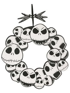 a wreath with skulls and a star on top