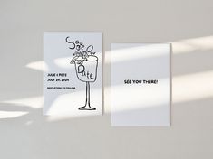 two greeting cards, one with a drink and the other with a flower in it