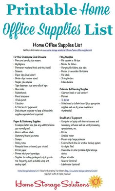 the printable home office supplies list