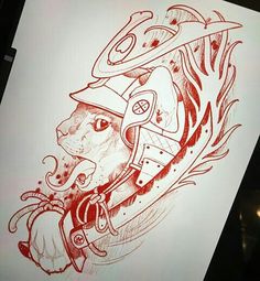 a drawing of a dog wearing a fireman's helmet