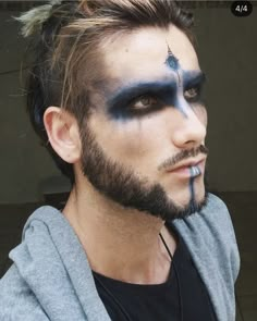 Warlock Makeup Men, Warlock Face Paint, Mens Warlock Makeup, Post Apocalyptic Makeup Male, Viking Warpaint Men, Evil Makeup Men, Druid Makeup Men, Dark Fae Costume Men, Warrior Face Paint Men