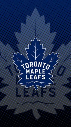 the toronto maple leafs logo is shown on a blue background with halftoned leaves