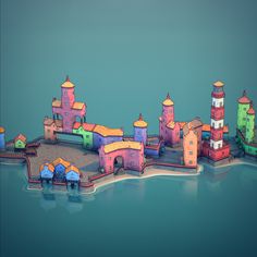 an island with many colorful buildings on it