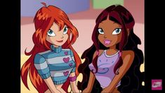 two cartoon girls standing next to each other