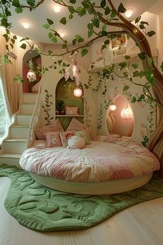 toddler girl bedroom with nature theme Girls Bedroom Ideas Shared, Bunny In The Snow, Kid Playhouse, Bed Fort, Room Decorations Ideas, Bedroom Ideas For Kids, House Truck, Magical Childhood, Bold Bedroom