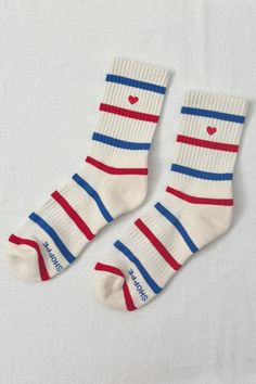 Why We Made This? The Striped Boyfriends get a heart-filled twist. Sporty charm meets playful style when it comes to these socks. They feature a similar structure to the classic Boyfriend Socks, fun contrasting stripes, and a cheeky embroidered heart. They make the perfect gift without cause and are a sweet addition to Boyfriend Socks, Socks Design, Sock Lovers, Heart Socks, Funky Socks, Playful Style, Fun Socks, Embroidered Heart, Striped Socks