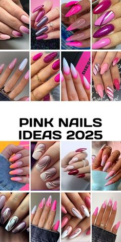 Pink Nails Ideas Square, Pink Purple Valentine Nails, January Nails Pink, Pink Nails Ideas Almond, Nail Art Designs Simple Easy, Hot Pink Nails With Design Glitter, Almond Hot Pink Nails, Pretty Pink Nails Design, Pink Nails Ideas Glitter