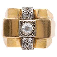 Center Stone: Diamond Cut: Old European Weight: Approximately 0.40 Carats Color: J-K Clarity: VS2 Accent Stone: 8 Diamonds Cut: Old European Weight: Approximately 0.25 Carats Color: J-K Clarity: SI Metal: 18k Yellow Gold & Platinum Era: Retro Circa: 1940s Hallmarks: French Eagle Head, French Dog Head and Makers Mark Size: 7-3/4 and can be resized Gram weight: 15.6 This exquisite Retro ring from the 1940s showcases a beautiful old European cut diamond center stone, weighing approximately 0.40 car French Dog, French Dogs, Ring Bear, French Retro, Retro Ring, Eagle Head, European Cut Diamonds, Gold Platinum, Jewelry Rings Engagement