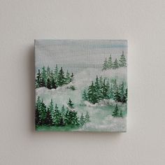 a painting on a wall with trees in the snow