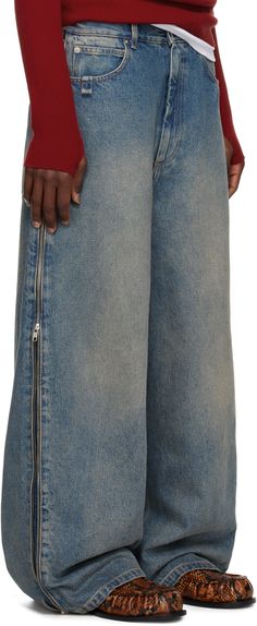 Find LU'U DAN Blue Side Zip Jeans on Editorialist. Non-stretch denim jeans. Fading throughout. · Belt loops · Five-pocket styling · Zip fly · Two-way zip expansion panel at outseams · Leather logo patch at back waistband · Logo-engraved silver-tone hardware · Contrast stitching in tan Supplier color: Vintage blue