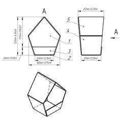 an image of some sort of object with measurements for each side and the other side