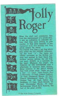 an advertisement for the jolly roger show with skulls and crossbones on green paper