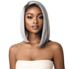 NAME: Outre Synthetic I-Part Swiss Lace Front Wig - LENI COLOR SHOWN: DRSIMBLGR DESCRIPTION: - Swiss Lace I-Parting - High Tex - High Heat Resistant Fiber - Heat Safe up to 400F - Natural Baby Hairs - 5" Deep Side Lace Part Grey Hair Pieces, Balayage Color, Half Wigs, Swiss Lace, Synthetic Lace Front Wigs, Lace Front Wig, 100 Human Hair, Weave Hairstyles, Synthetic Hair