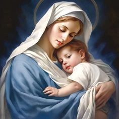 a painting of the virgin mary holding a child