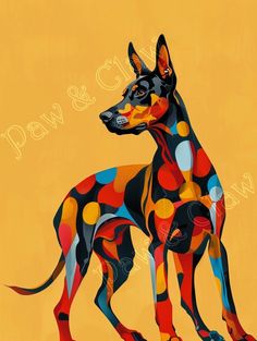 a painting of a dog on a yellow background