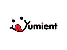 the word yument is written in black and red with an image of a smiling face