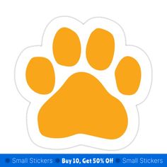 an orange and white paw sticker with the words, buy 10 get 50 % off