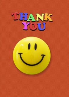 a yellow smiley face with the words thank you on it's back and an orange background