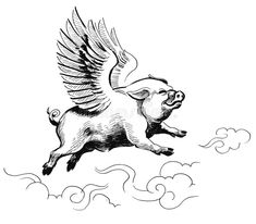 a flying pig with wings in the sky