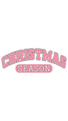 the words christmas season are in pink on a white background