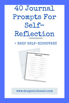 the book cover for 40 journal prompts for self reflection and deep - discovery with blue background