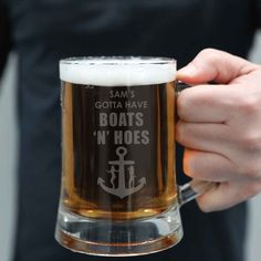 custom engraved name beer mug rude gift idea boats n hoes Engraved Beer Mugs, The Smile, Personalized Favors, Back Design, Practical Gifts, Mug Gift, Beer Mug, Custom Engraving, Customized Gifts