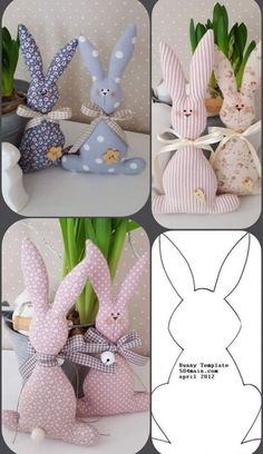 four different pictures of easter bunnies and flowers