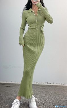 Orcajump - Seductive Knitted Bodycon Sweater Dress with a Figure-hugging Design and Hip-hugging Turtleneck Hem Tight Long Dresses, Long Tight Dresses, Tight Long Sleeve Dress, Bodycon Sweater, Bodycon Sweater Dress, Princess Sleeves, Outfit Check, Fashion Goals, Casual Work