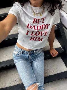 But Daddy I Love Him semi-cropped fitted white t-shirt. Swiftie themed. Women sizes S-L *Not Licensed. But Daddy I Love Him Shirt, But Daddy I Love Him, Daddy I Love Him, Swift Concert, Lotus Jewelry, Semi Cropped, Home Decor Sale, Taylor Swift Concert, Cozy Knits