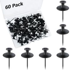 pack of 50 black round push pins with plastic case