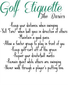 a poem written in green ink with the words golf etiquette on it