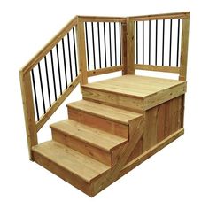 a set of wooden stairs with handrails