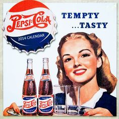 an advertisement for pepsi cola featuring a woman with three glasses