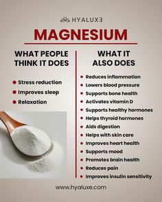 Magnesium 💜 Tag someone ~ don’t forget to follow us @hyaluxe for daily information like this ~ like and save this post #magnesium #mag #info How To Take Magnesium Supplements, Magnesium Phosphate Benefits, Benefits Of Magnesium Supplements, Magnesium Bisglycinate Benefits, Magnesium L-threonate Benefits, Magnesium Bisglycinate, Healthy Hormones, Magnesium Benefits, Improve Heart Health