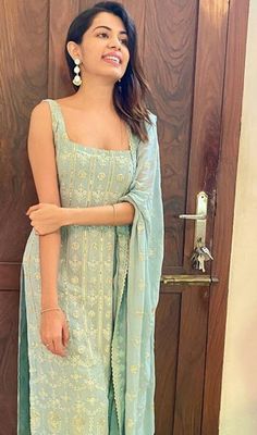 Sky Blue Salwar Suit, Blue Salwar Suit, Suit Designs Indian Style, Combination Dresses, Indian Kurti Designs, Simple Kurti