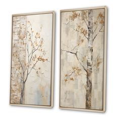 two paintings on the wall with trees painted on them