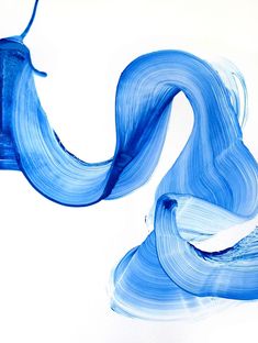 an abstract painting with blue swirls on a white background