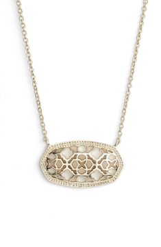 A glistening openwork pendant accented with delicate quatrefoils anchors a versatile necklace on a slender cable chain. 16" length; 2" extender; 1/2"W x 1"L pendant. Lobster clasp closure. 14k-yellow gold, rose gold or silver plate. By Kendra Scott; imported. Rose Gold Pendant Necklace, Look Rose, Preppy Jewelry, Ring Rosegold, Jewelry Accessories Ideas, Rose Gold Pendant, Jewelry Lookbook, Kendra Scott Jewelry, Girly Jewelry