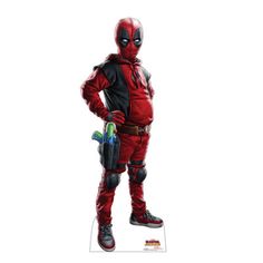 the deadpool character is standing with his hands on his hips and holding a bottle