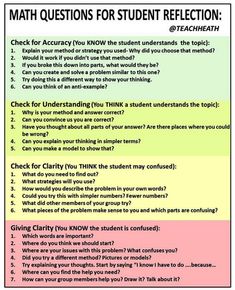 a student's question sheet with the words math questions for students reflection