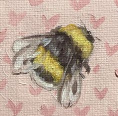 a painting of a bee with hearts on it's back and the top half of its body