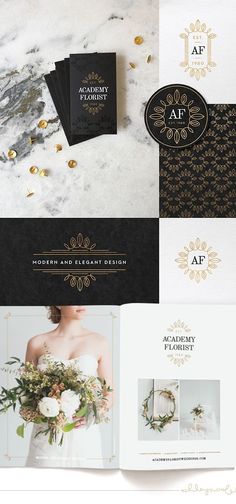 the wedding brochure is shown in black and gold