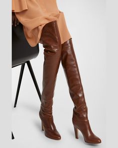 "Find CHLOÉ Eve Leather Over-the-knee Boots on Editorialist. Chloe \"Eve\" soft leather overtheknee boots 3.25 in / 85 mm thick stiletto heel; 0.25 in / 10 mm platform Almond toe Laceup back Leather outsole Lining: Leather Professional cleaning recommended Made in Spain" Overtheknee Boots, Body Conscious Fashion, Leather Over The Knee Boots, Chloe Boots, 50s Fashion, Professional Cleaning, Stiletto Heel, Over The Knee Boots, Over The Knee