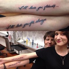 two women with tattoos on their arms and the words, all one you should do is give