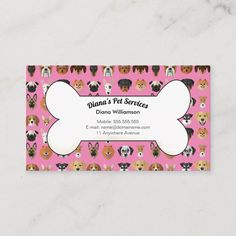 business card with dogs on pink background