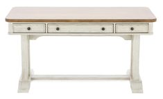 a white desk with two drawers on one side and an open drawer on the other