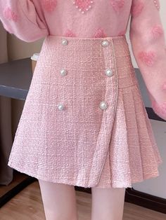 Korean High Waist Tweed Pleated Skirt Woman Pink Blue Short A-Line Skirts For Women 2024 New Autumn Skirts For Women, Blue Shorts, Christmas List, A Line Skirts, Pleated Skirt, Pink Blue, High Waist, Womens Skirt, A Line